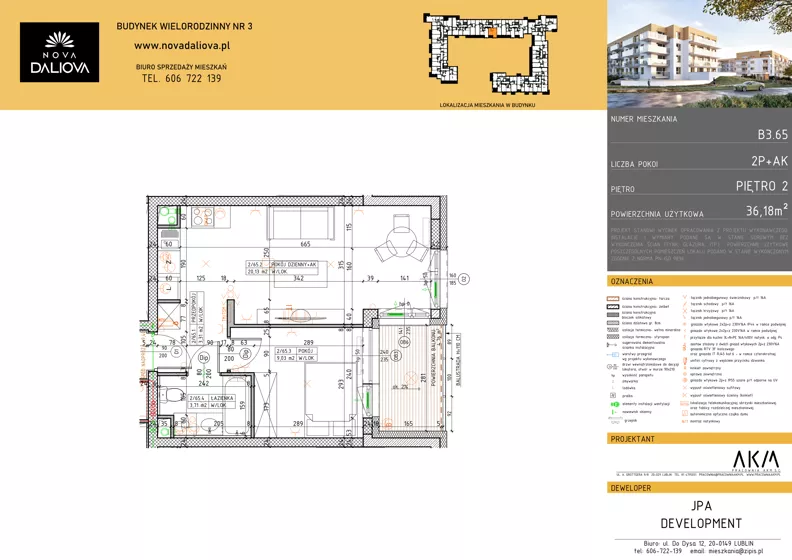 2 pokoje, mieszkanie 36,18 m², piętro 2, oferta nr B3.65, Nova Daliova bud. B3, Lublin, Ponikwoda, ul. Daliowa