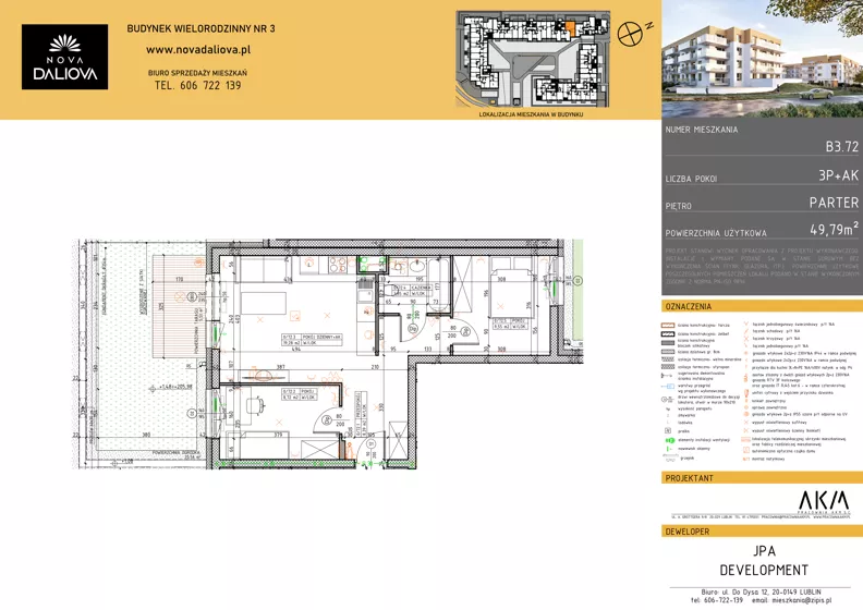 3 pokoje, mieszkanie 49,79 m², parter, oferta nr B3.72, Nova Daliova bud. B3, Lublin, Ponikwoda, ul. Daliowa
