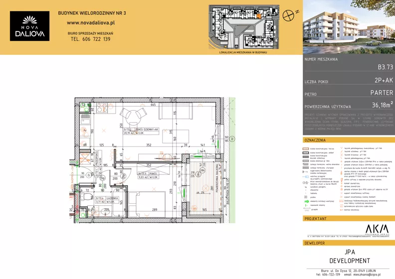 2 pokoje, mieszkanie 36,18 m², parter, oferta nr B3.73, Nova Daliova bud. B3, Lublin, Ponikwoda, ul. Daliowa