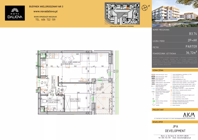 2 pokoje, mieszkanie 36,72 m², parter, oferta nr B3.74, Nova Daliova bud. B3, Lublin, Ponikwoda, ul. Daliowa