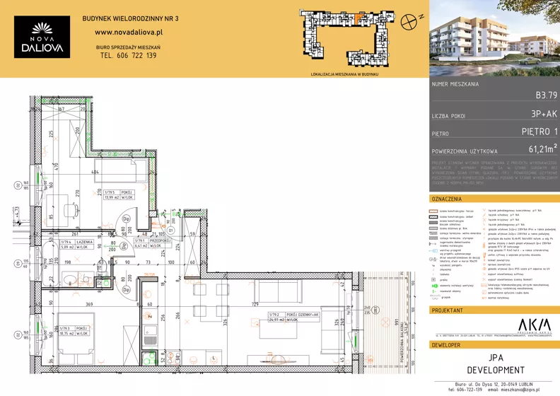 3 pokoje, mieszkanie 61,21 m², piętro 1, oferta nr B3.79, Nova Daliova bud. B3, Lublin, Ponikwoda, ul. Daliowa