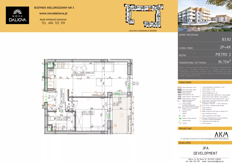 2 pokoje, mieszkanie 36,72 m², piętro 2, oferta nr B3.82, Nova Daliova bud. B3, Lublin, Ponikwoda, ul. Daliowa
