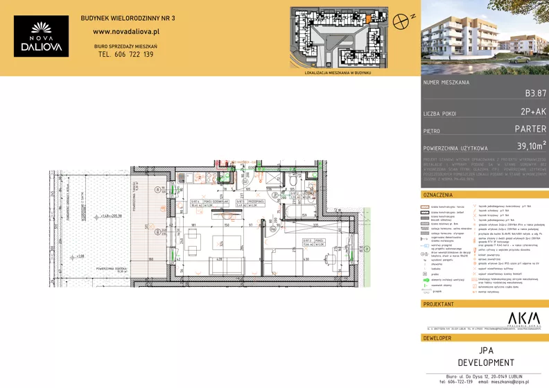 2 pokoje, mieszkanie 39,10 m², parter, oferta nr B3.87, Nova Daliova bud. B3, Lublin, Ponikwoda, ul. Daliowa