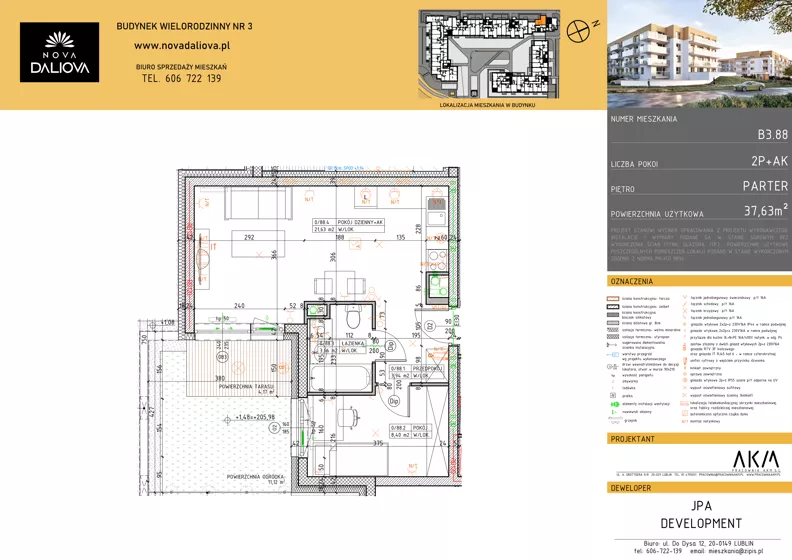 2 pokoje, mieszkanie 37,63 m², parter, oferta nr B3.88, Nova Daliova bud. B3, Lublin, Ponikwoda, ul. Daliowa