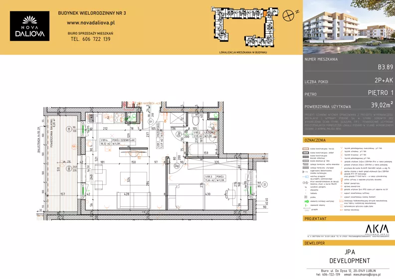 2 pokoje, mieszkanie 39,02 m², piętro 1, oferta nr B3.89, Nova Daliova bud. B3, Lublin, Ponikwoda, ul. Daliowa