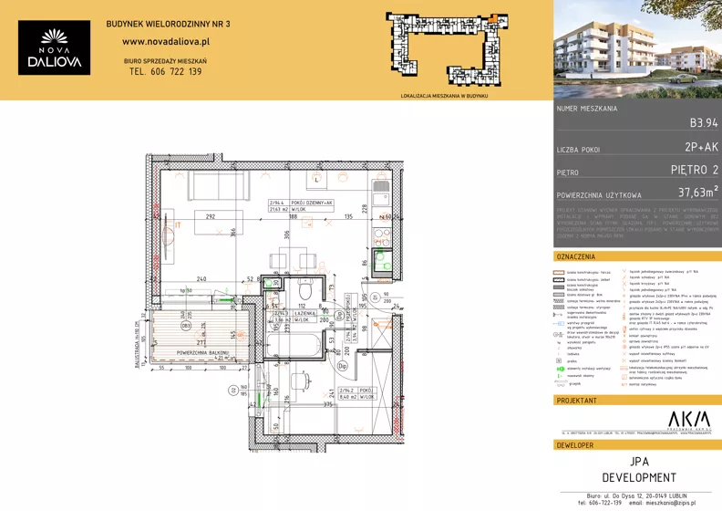 2 pokoje, mieszkanie 37,63 m², piętro 2, oferta nr B3.94, Nova Daliova bud. B3, Lublin, Ponikwoda, ul. Daliowa