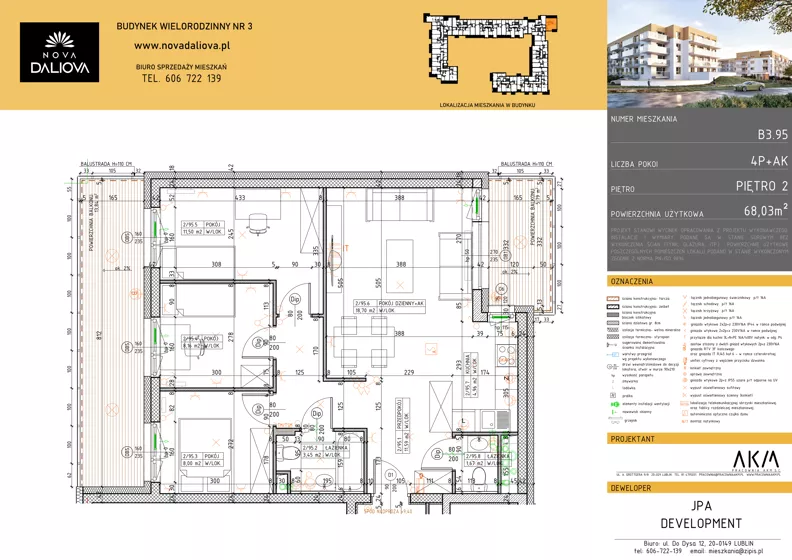 4 pokoje, mieszkanie 68,03 m², piętro 2, oferta nr B3.95, Nova Daliova bud. B3, Lublin, Ponikwoda, ul. Daliowa