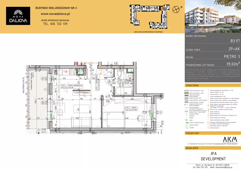 2 pokoje, mieszkanie 39,02 m², piętro 3, oferta nr B3.97, Nova Daliova bud. B3, Lublin, Ponikwoda, ul. Daliowa