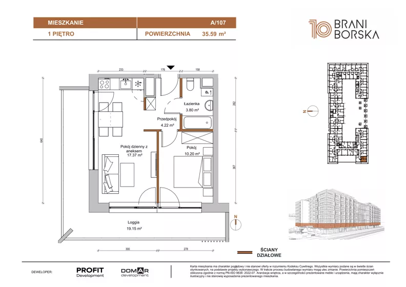 2 pokoje, mieszkanie 35,59 m², piętro 1, oferta nr BN10/A/107, Braniborska 10 , Wrocław, Stare Miasto, Śródmieście, ul. Braniborska 10