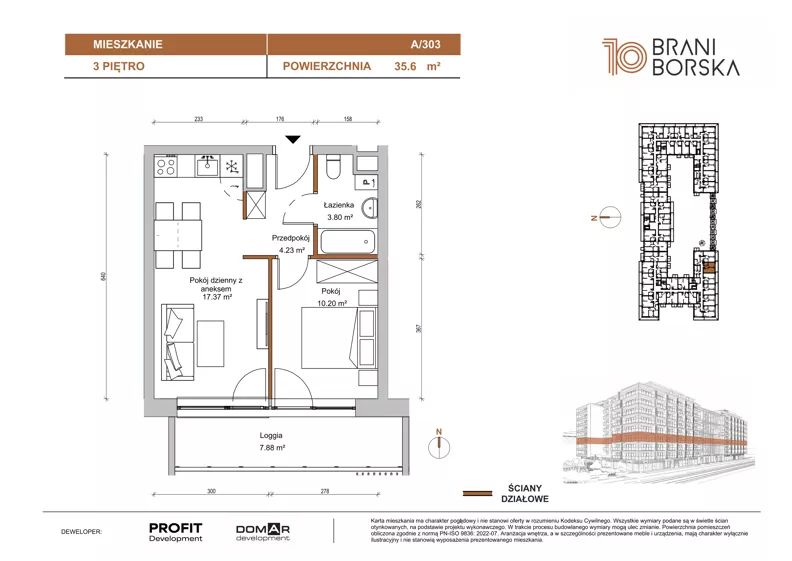 2 pokoje, mieszkanie 35,60 m², piętro 3, oferta nr BN10/A/303, Braniborska 10 , Wrocław, Stare Miasto, Śródmieście, ul. Braniborska 10