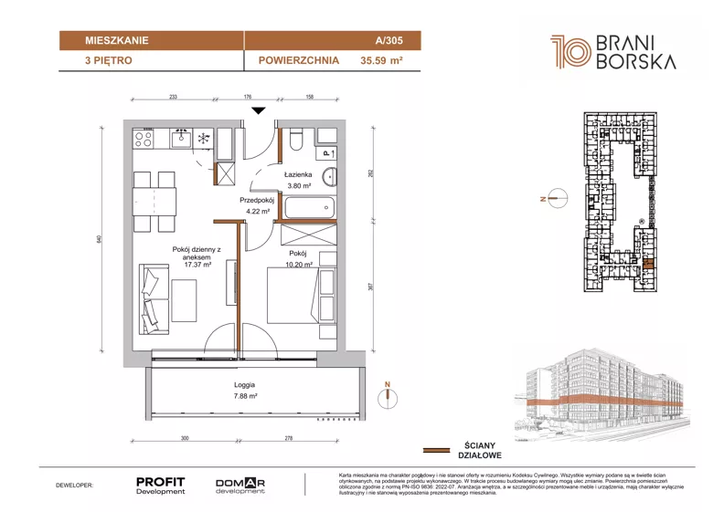 2 pokoje, mieszkanie 35,59 m², piętro 3, oferta nr BN10/A/305, Braniborska 10 , Wrocław, Stare Miasto, Śródmieście, ul. Braniborska 10