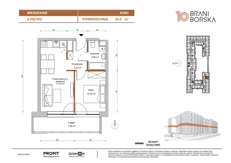 2 pokoje, mieszkanie 35,60 m², piętro 4, oferta nr BN10/A/403, Braniborska 10 , Wrocław, Stare Miasto, Śródmieście, ul. Braniborska 10
