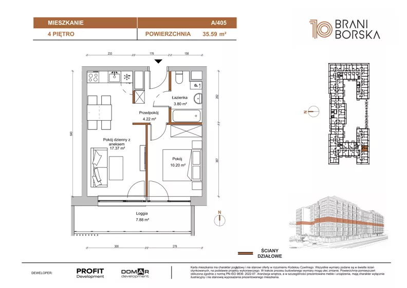 2 pokoje, mieszkanie 35,59 m², piętro 4, oferta nr BN10/A/405, Braniborska 10 , Wrocław, Stare Miasto, Śródmieście, ul. Braniborska 10