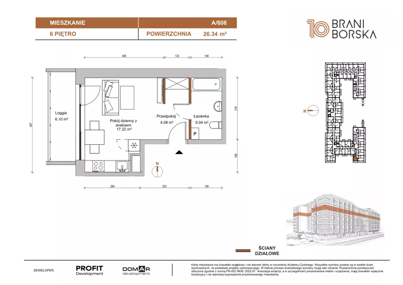 1 pokój, mieszkanie 26,34 m², piętro 6, oferta nr BN10/A/608, Braniborska 10 , Wrocław, Stare Miasto, Śródmieście, ul. Braniborska 10