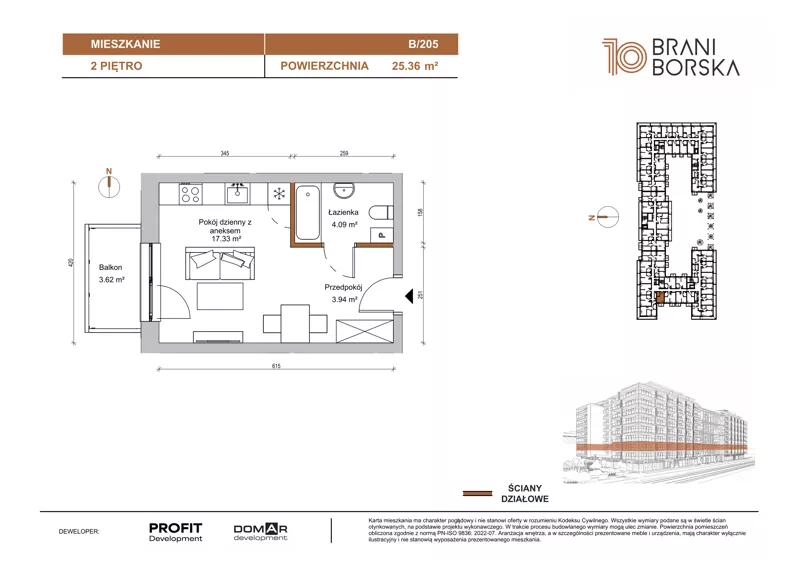 1 pokój, mieszkanie 25,36 m², piętro 2, oferta nr BN10/B/205, Braniborska 10, Wrocław, Stare Miasto, Śródmieście, ul. Braniborska 10