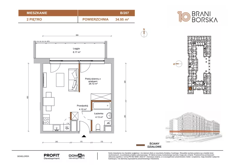 1 pokój, mieszkanie 34,96 m², piętro 2, oferta nr BN10/B/207, Braniborska 10 , Wrocław, Stare Miasto, Śródmieście, ul. Braniborska 10