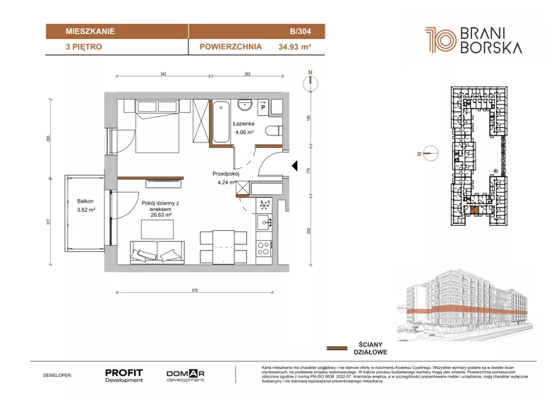 1 pokój, mieszkanie 34,91 m², piętro 3, oferta nr BN10/B/304, Braniborska 10 , Wrocław, Stare Miasto, Śródmieście, ul. Braniborska 10