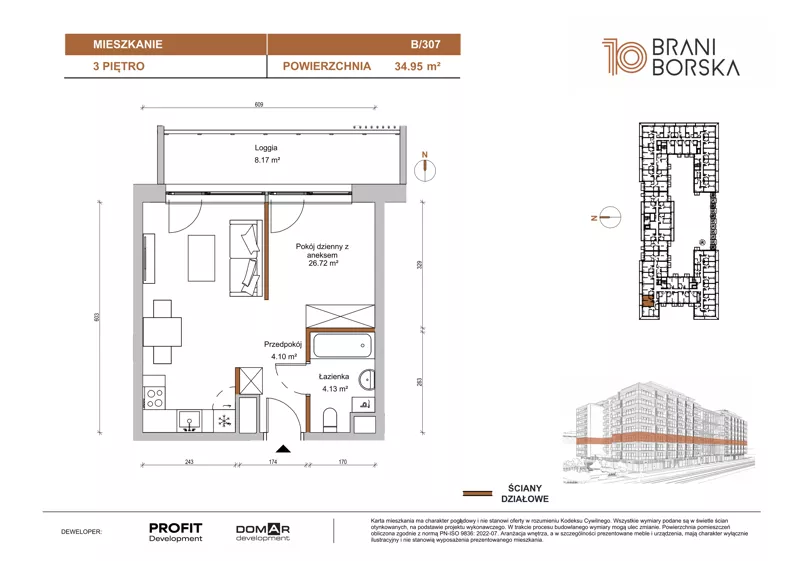 1 pokój, mieszkanie 34,95 m², piętro 3, oferta nr BN10/B/307, Braniborska 10 , Wrocław, Stare Miasto, Śródmieście, ul. Braniborska 10