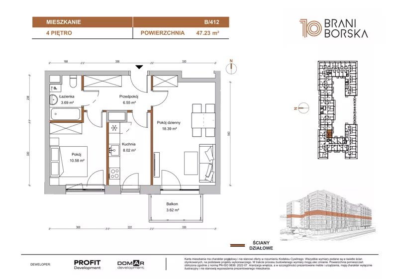 2 pokoje, mieszkanie 47,23 m², piętro 4, oferta nr BN10/B/412, Braniborska 10 , Wrocław, Stare Miasto, Śródmieście, ul. Braniborska 10