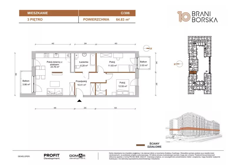3 pokoje, mieszkanie 64,83 m², piętro 3, oferta nr BN10/C/306, Braniborska 10 , Wrocław, Stare Miasto, Śródmieście, ul. Braniborska 10