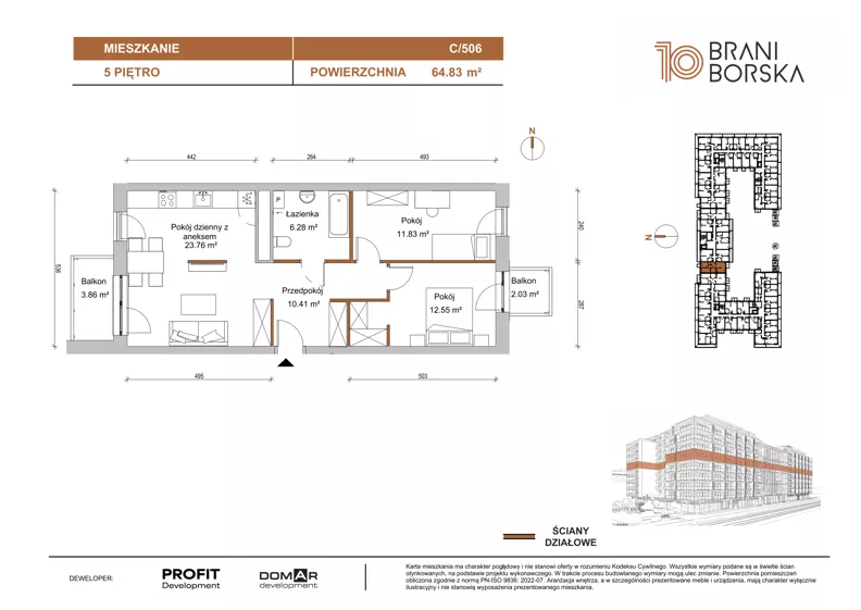 3 pokoje, mieszkanie 64,83 m², piętro 5, oferta nr BN10/C/506, Braniborska 10 , Wrocław, Stare Miasto, Śródmieście, ul. Braniborska 10