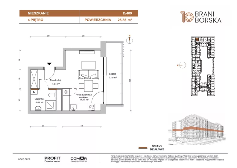 1 pokój, mieszkanie 25,85 m², piętro 4, oferta nr BN10/D/409, Braniborska 10 , Wrocław, Stare Miasto, Śródmieście, ul. Braniborska 10