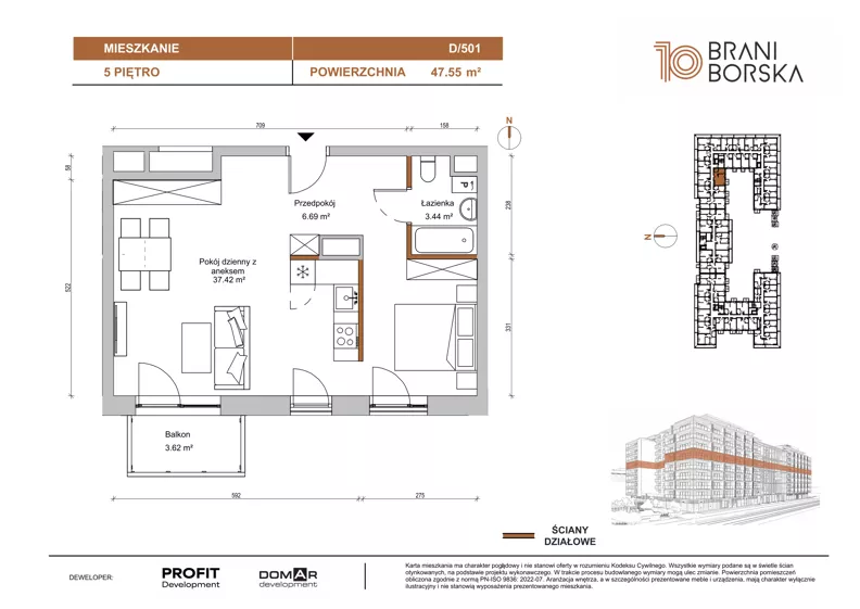 1 pokój, mieszkanie 47,55 m², piętro 5, oferta nr BN10/D/501, Braniborska 10 , Wrocław, Stare Miasto, Śródmieście, ul. Braniborska 10