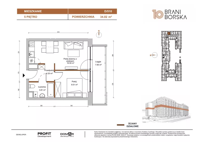 2 pokoje, mieszkanie 34,02 m², piętro 5, oferta nr BN10/D/510, Braniborska 10 , Wrocław, Stare Miasto, Śródmieście, ul. Braniborska 10