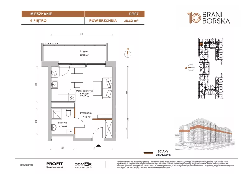 1 pokój, mieszkanie 28,82 m², piętro 6, oferta nr BN10/D/607, Braniborska 10 , Wrocław, Stare Miasto, Śródmieście, ul. Braniborska 10