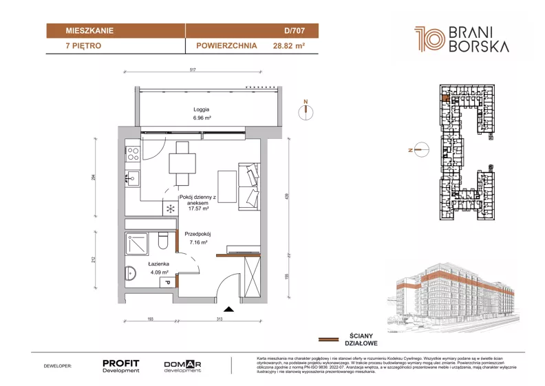 1 pokój, mieszkanie 28,82 m², piętro 7, oferta nr BN10/D/707, Braniborska 10 , Wrocław, Stare Miasto, Śródmieście, ul. Braniborska 10