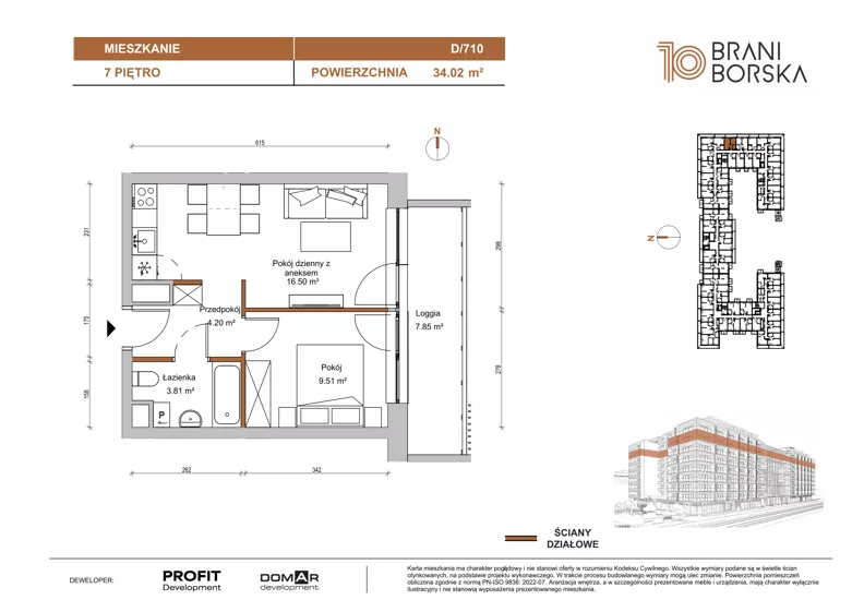 2 pokoje, mieszkanie 34,02 m², piętro 7, oferta nr BN10/D/710, Braniborska 10 , Wrocław, Stare Miasto, Śródmieście, ul. Braniborska 10
