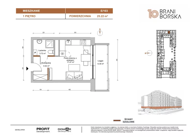 1 pokój, mieszkanie 25,22 m², piętro 1, oferta nr BN10/E/103, Braniborska 10 , Wrocław, Stare Miasto, Śródmieście, ul. Braniborska 10