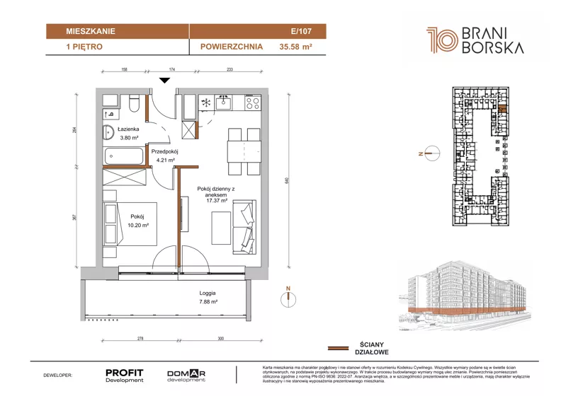 2 pokoje, mieszkanie 35,58 m², piętro 1, oferta nr BN10/E/107, Braniborska 10 , Wrocław, Stare Miasto, Śródmieście, ul. Braniborska 10