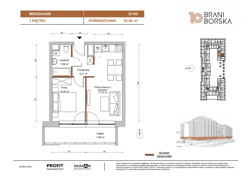 2 pokoje, mieszkanie 35,58 m², piętro 1, oferta nr BN10/E/109, Braniborska 10 , Wrocław, Stare Miasto, Śródmieście, ul. Braniborska 10