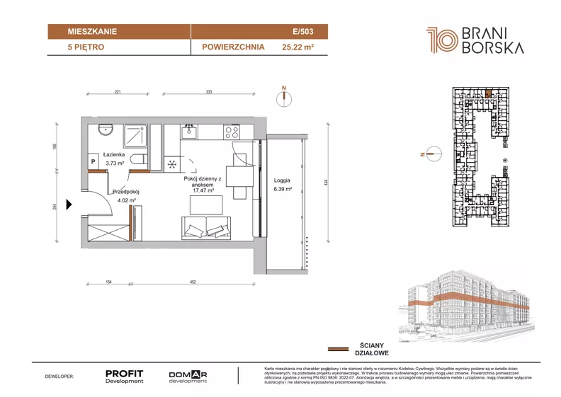 1 pokój, mieszkanie 25,22 m², piętro 5, oferta nr BN10/E/503, Braniborska 10 , Wrocław, Stare Miasto, Śródmieście, ul. Braniborska 10
