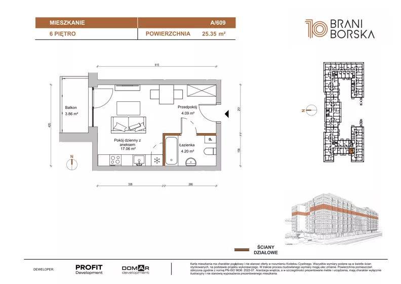 1 pokój, mieszkanie 25,35 m², piętro 6, oferta nr BN10/A/609, Braniborska 10 , Wrocław, Stare Miasto, Śródmieście, ul. Braniborska 10