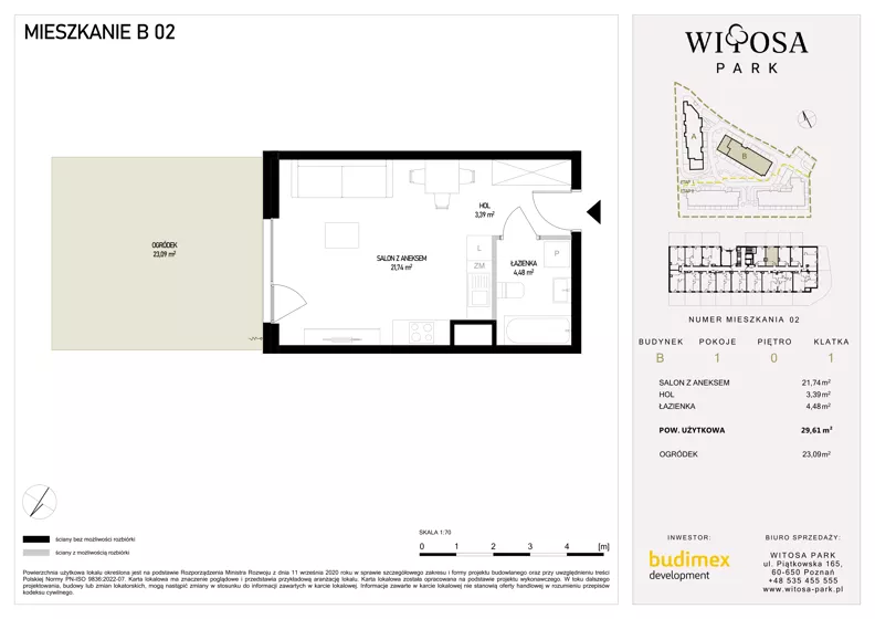 1 pokój, mieszkanie 29,61 m², parter, oferta nr B2, Witosa Park, Poznań, Winiary, Winiary, ul. Piątkowska 165 A-B