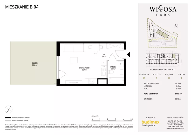 1 pokój, mieszkanie 29,61 m², parter, oferta nr B4, Witosa Park, Poznań, Winiary, Winiary, ul. Piątkowska 165 A-B
