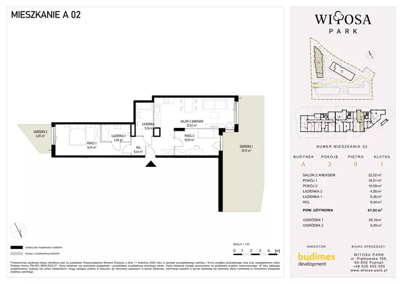 3 pokoje, mieszkanie 67,92 m², parter, oferta nr A2, Witosa Park, Poznań, Winiary, Winiary, ul. Piątkowska 165 A-B