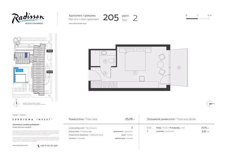 3 pokoje, apartament inwestycyjny 25,08 m², piętro 2, oferta nr 205, Radisson Resort Kołobrzeg, Kołobrzeg, ul. Morawskiego 10