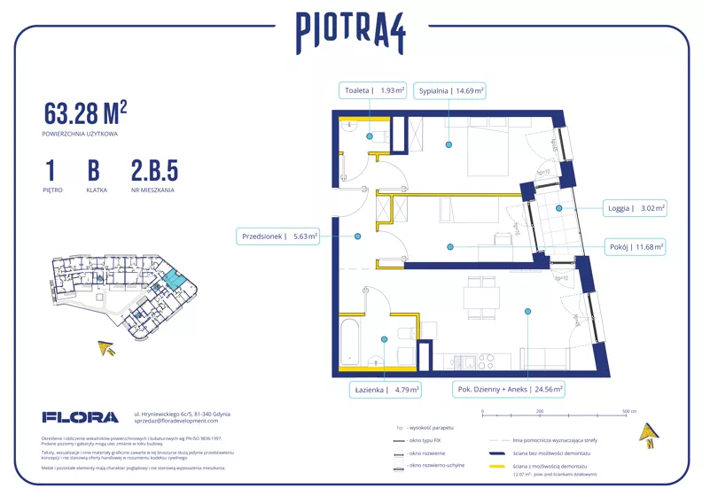 3 pokoje, apartament 63,28 m², piętro 1, oferta nr 2.B.5, Piotra 4, Gdynia, Śródmieście, ul. Św. Piotra 4