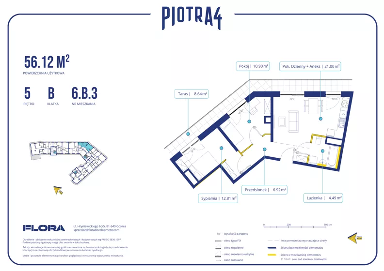 3 pokoje, apartament 56,12 m², piętro 5, oferta nr 6.B.3, Piotra 4, Gdynia, Śródmieście, ul. Św. Piotra 4