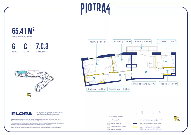 3 pokoje, apartament 65,41 m², piętro 6, oferta nr 7.C.3, Piotra 4, Gdynia, Śródmieście, ul. Św. Piotra 4