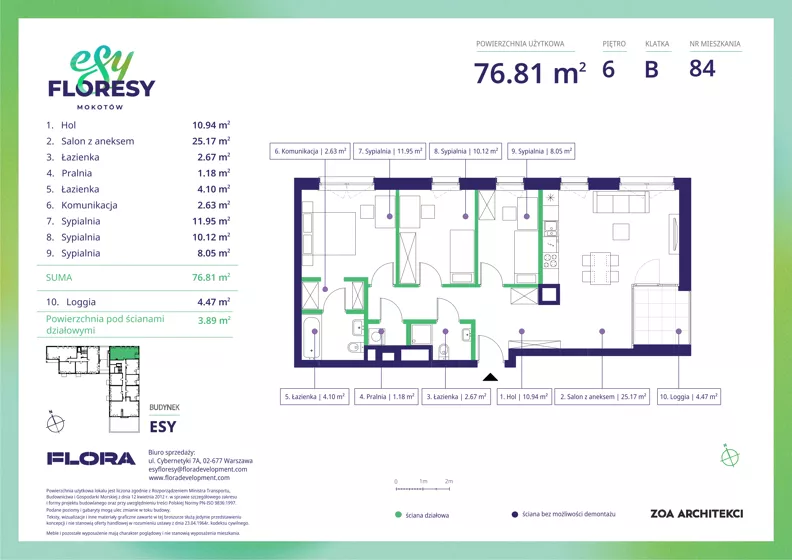 4 pokoje, apartament 76,81 m², piętro 6, oferta nr E-84, Esy Floresy, Warszawa, Mokotów, Mokotów, ul. Cybernetyki 7B