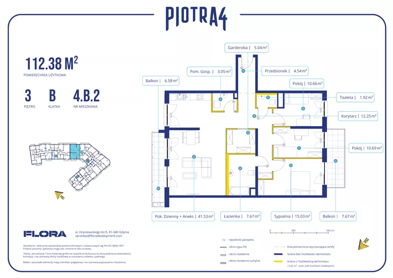 4 pokoje, apartament 112,38 m², piętro 3, oferta nr 4.B.2, Piotra 4, Gdynia, Śródmieście, ul. Św. Piotra 4
