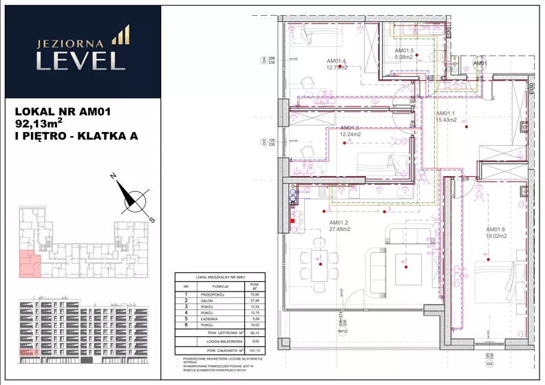 4 pokoje, mieszkanie 92,13 m², piętro 1, oferta nr AM01, Jeziorna Level, Ełk, Jeziorna, ul. Matki Teresy z Kalkuty 8