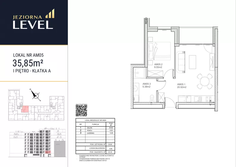 2 pokoje, mieszkanie 35,85 m², piętro 1, oferta nr AM05, Jeziorna Level, Ełk, Jeziorna, ul. Matki Teresy z Kalkuty 8