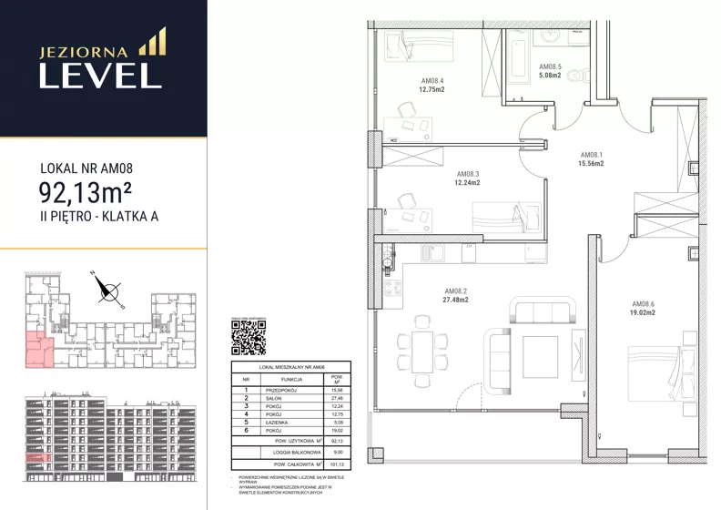 4 pokoje, mieszkanie 92,13 m², piętro 2, oferta nr AM08, Jeziorna Level, Ełk, Jeziorna, ul. Matki Teresy z Kalkuty 8