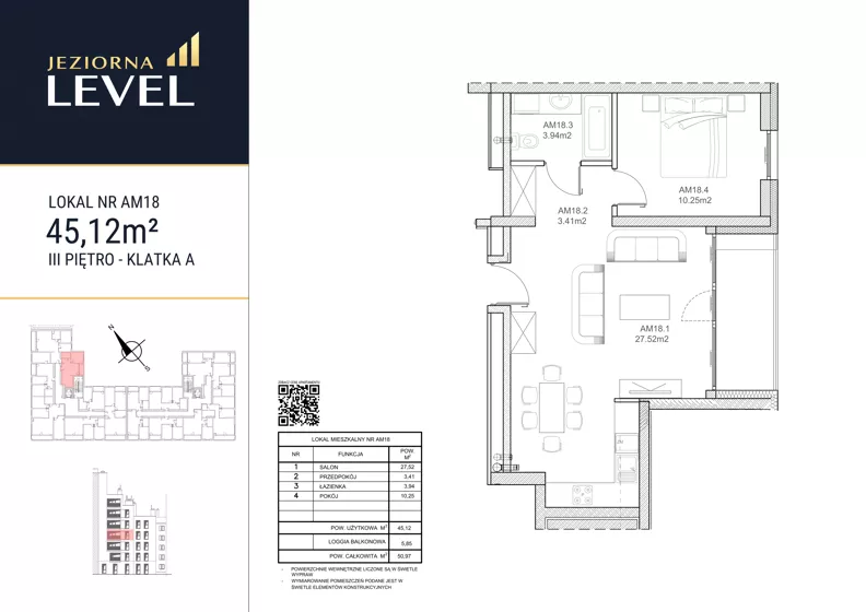2 pokoje, mieszkanie 45,12 m², piętro 3, oferta nr AM18, Jeziorna Level, Ełk, Jeziorna, ul. Matki Teresy z Kalkuty 8