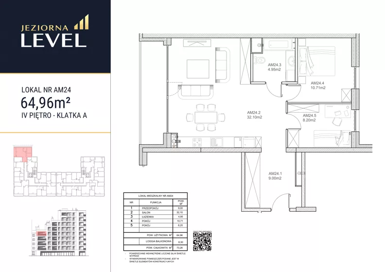 3 pokoje, mieszkanie 64,96 m², piętro 4, oferta nr AM24, Jeziorna Level, Ełk, Jeziorna, ul. Matki Teresy z Kalkuty 8